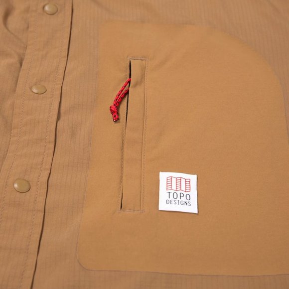Topo Design Men's Long Sleeve Tech Shirt in Khaki - Picture 4 of 5